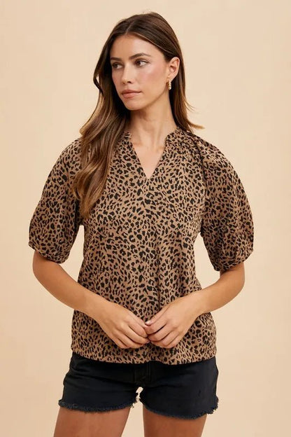 Annie Wear Animal Print Knit Volume Sleeve Blouse - Bitsy Gypsy Boutique