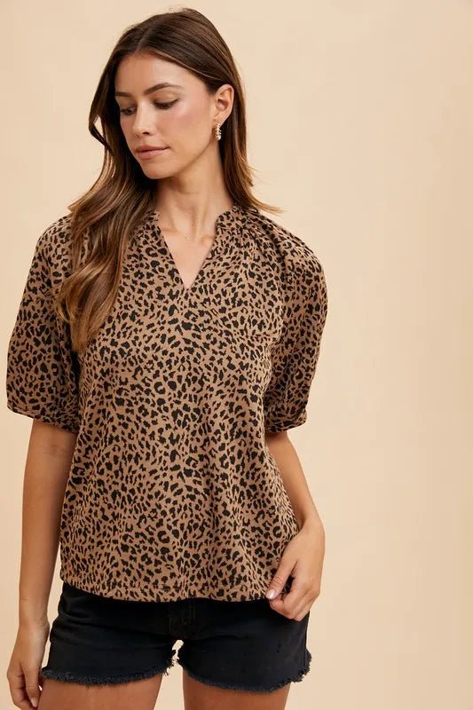 Annie Wear Animal Print Knit Volume Sleeve Blouse - Bitsy Gypsy Boutique