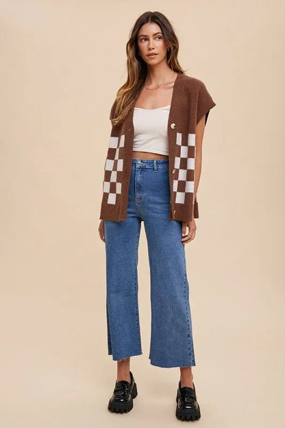 Annie Wear Checkered Button Down Short Sleeve Cardigan - Bitsy Gypsy Boutique