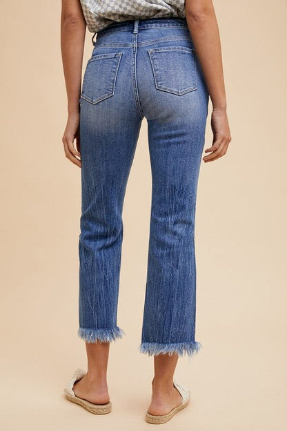 Annie Wear Distressed Raw Hem Straight Leg Cropped Jeans - Bitsy Gypsy Boutique
