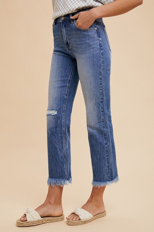 Annie Wear Distressed Raw Hem Straight Leg Cropped Jeans - Bitsy Gypsy Boutique