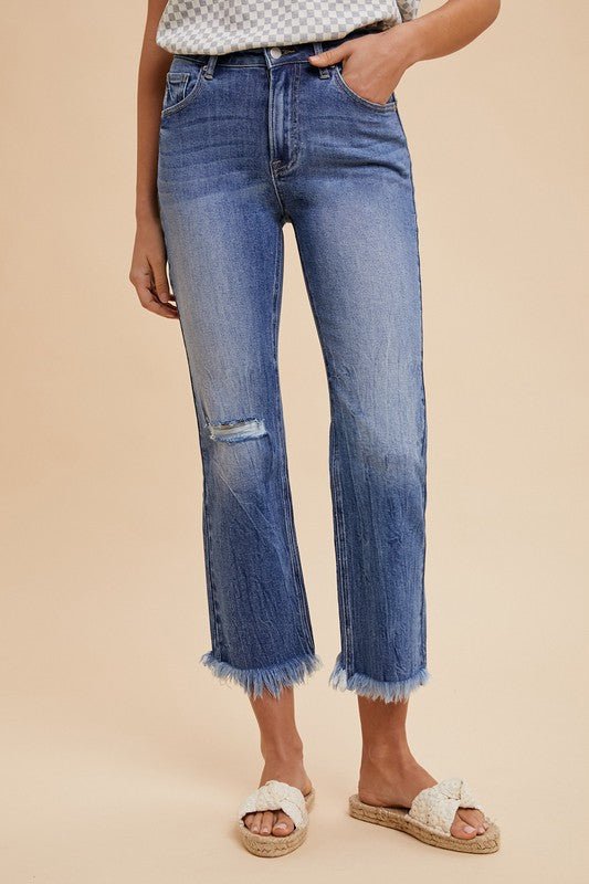 Annie Wear Distressed Raw Hem Straight Leg Cropped Jeans - Bitsy Gypsy Boutique