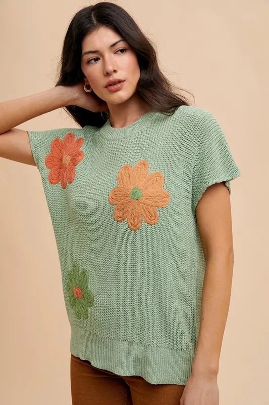 Annie Wear Large Flower Embo Dolman Sleeve Summer Sweater Top - Bitsy Gypsy Boutique