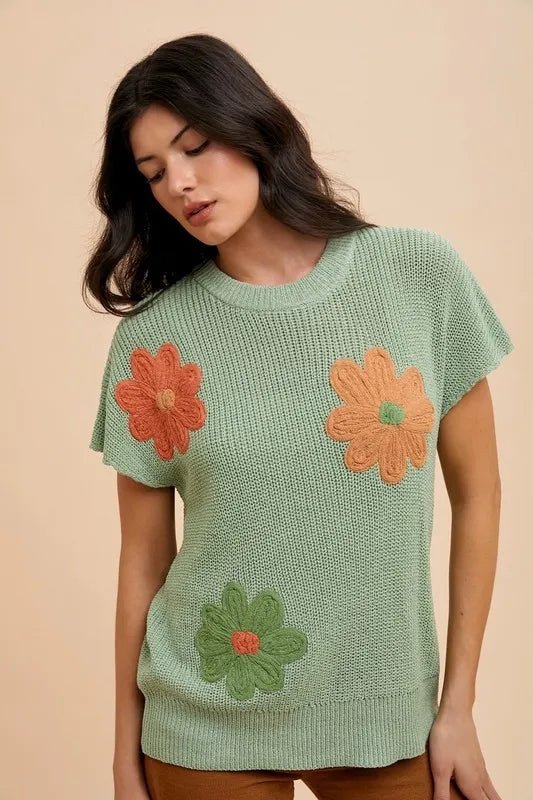Annie Wear Large Flower Embo Dolman Sleeve Summer Sweater Top - Bitsy Gypsy Boutique