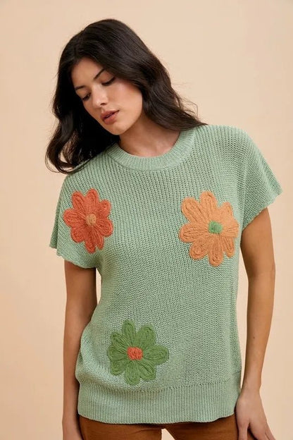 Annie Wear Large Flower Embo Dolman Sleeve Summer Sweater Top - Bitsy Gypsy Boutique