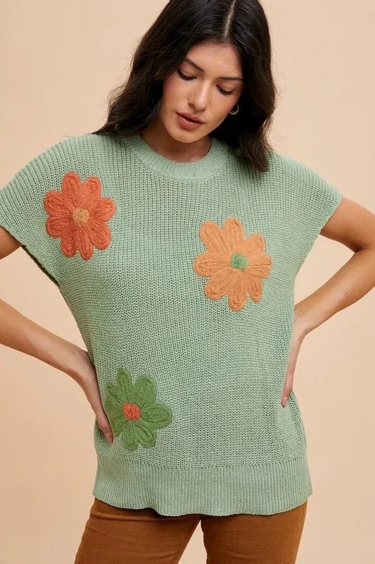 Annie Wear Large Flower Embo Dolman Sleeve Summer Sweater Top - Bitsy Gypsy Boutique