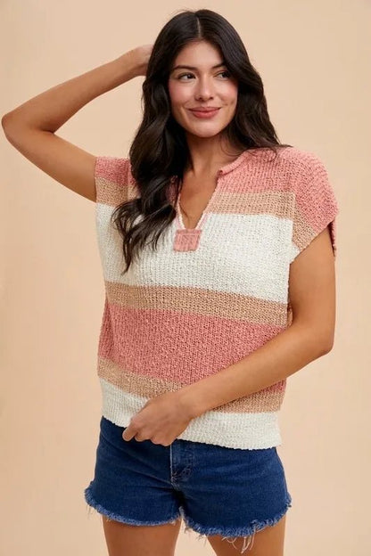 Annie Wear Low Gauge Color Block Textured Sweater Top - Bitsy Gypsy Boutique