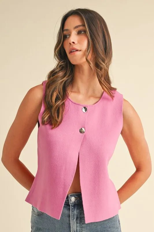 Annie Wear Metal Button Detail Crop Sweater Vest - Bitsy Gypsy Boutique