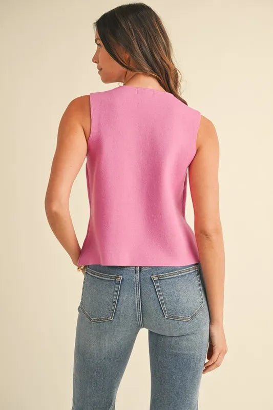 Annie Wear Metal Button Detail Crop Sweater Vest - Bitsy Gypsy Boutique