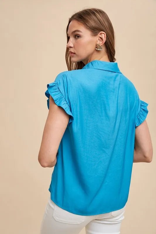 Annie Wear Relaxed Fit Ruffle Sleeve Woven Blouse Top - Bitsy Gypsy Boutique