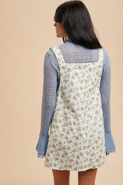 Annie Wear Stretch Ditsy Print Denim Overall Mini Dress - Bitsy Gypsy Boutique