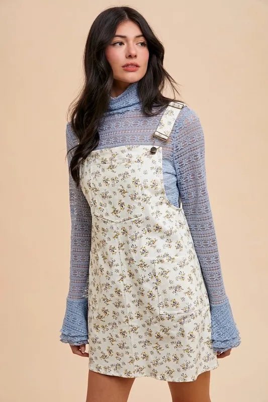Annie Wear Stretch Ditsy Print Denim Overall Mini Dress - Bitsy Gypsy Boutique