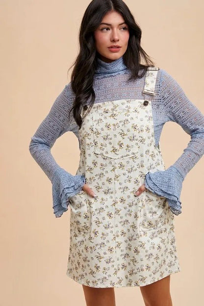 Annie Wear Stretch Ditsy Print Denim Overall Mini Dress - Bitsy Gypsy Boutique