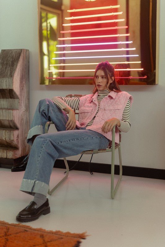 Annie Wear Texture Quilted Snap Down Vest Coat - Bitsy Gypsy Boutique