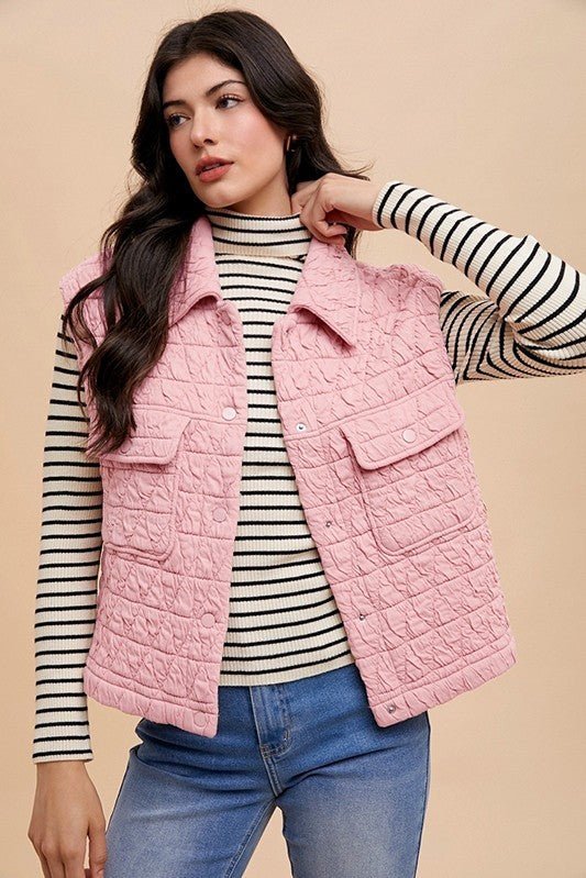 Annie Wear Texture Quilted Snap Down Vest Coat - Bitsy Gypsy Boutique