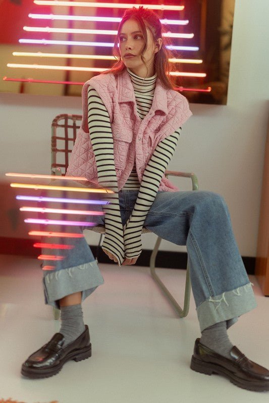 Annie Wear Texture Quilted Snap Down Vest Coat - Bitsy Gypsy Boutique