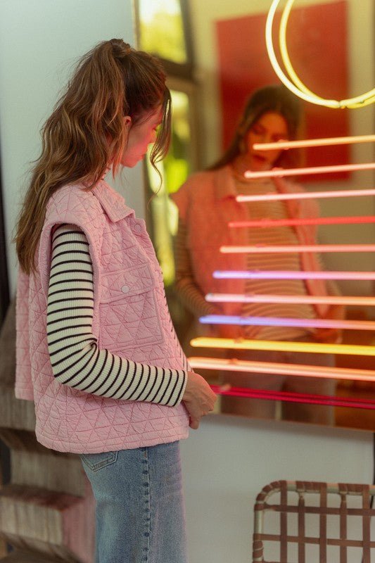 Annie Wear Texture Quilted Snap Down Vest Coat - Bitsy Gypsy Boutique