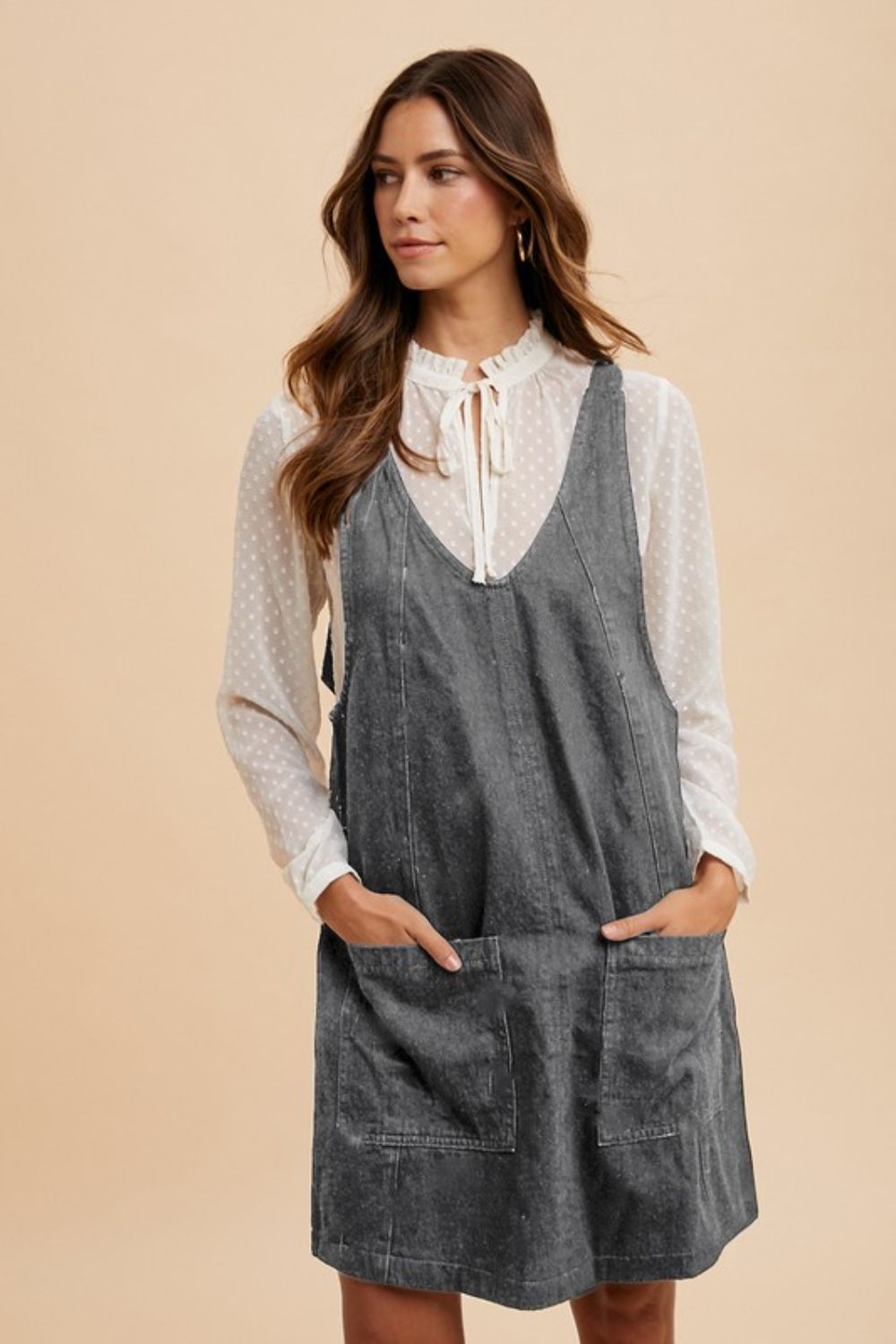 Annie Wear V-Neck Adjustable Strap Denim Overall Dress with Pockets - Bitsy Gypsy Boutique Annie Wear V-Neck Adjustable Strap Denim Overall Dress with Pockets - Bitsy Gypsy Boutique
