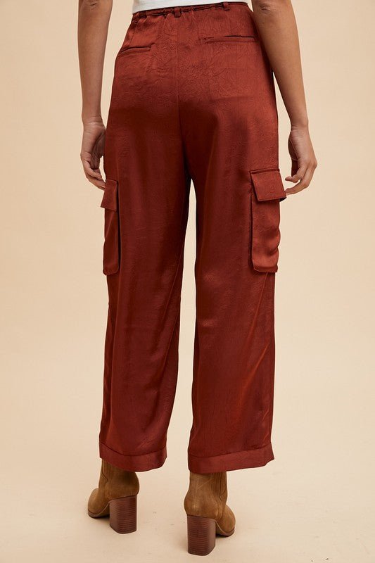 Annie Wear Wide Leg Cargo Satin Pants - Bitsy Gypsy Boutique