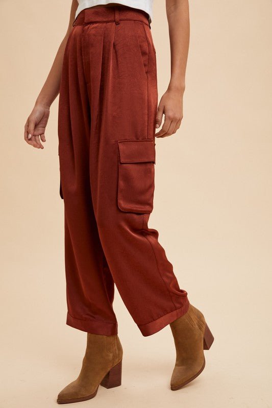 Annie Wear Wide Leg Cargo Satin Pants - Bitsy Gypsy Boutique