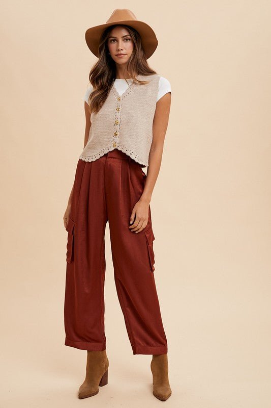 Annie Wear Wide Leg Cargo Satin Pants - Bitsy Gypsy Boutique