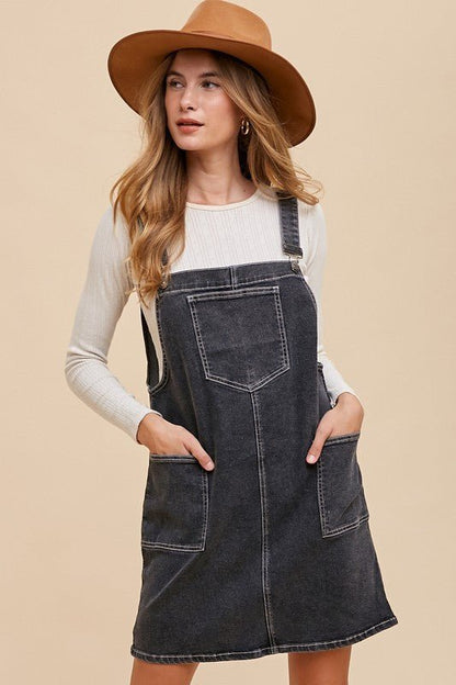 Annie Wear Wide Strap Denim Overall Dress with Pockets - Bitsy Gypsy Boutique