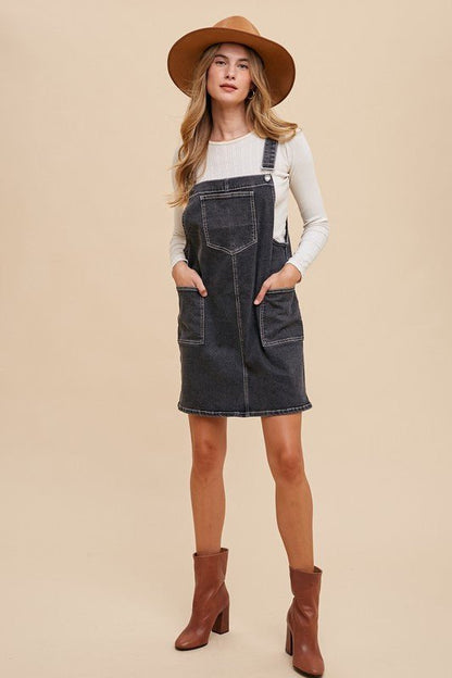 Annie Wear Wide Strap Denim Overall Dress with Pockets - Bitsy Gypsy Boutique