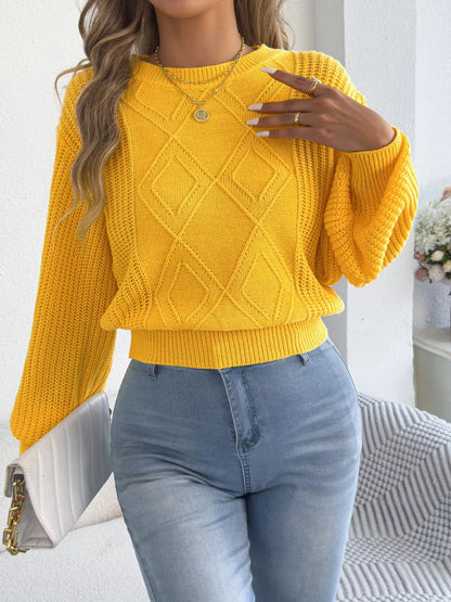 Argyle Pattern Lantern Sleeve Knit Sweater - Bitsy Gypsy Boutique
