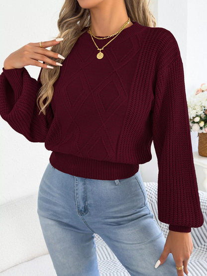 Argyle Pattern Lantern Sleeve Knit Sweater - Bitsy Gypsy Boutique