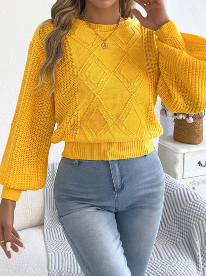 Argyle Pattern Lantern Sleeve Knit Sweater - Bitsy Gypsy Boutique