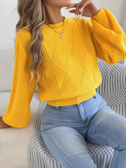 Argyle Pattern Lantern Sleeve Knit Sweater - Bitsy Gypsy Boutique