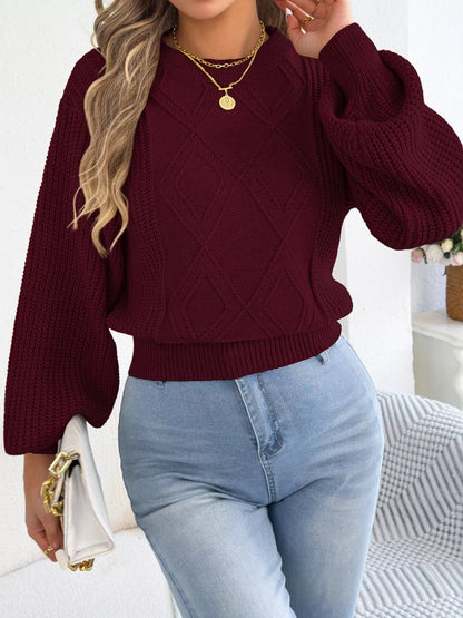 Argyle Pattern Lantern Sleeve Knit Sweater - Bitsy Gypsy Boutique