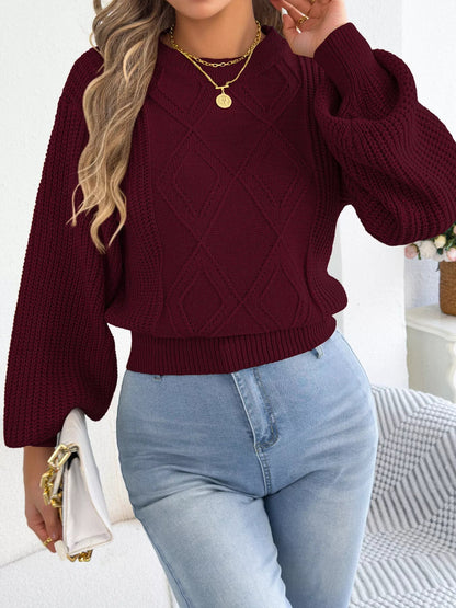 Argyle Pattern Lantern Sleeve Knit Sweater - Bitsy Gypsy Boutique