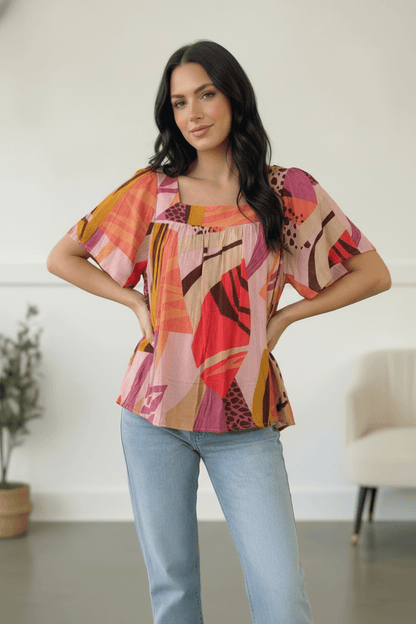 Art Walk Print Blouse - Bitsy Gypsy Boutique