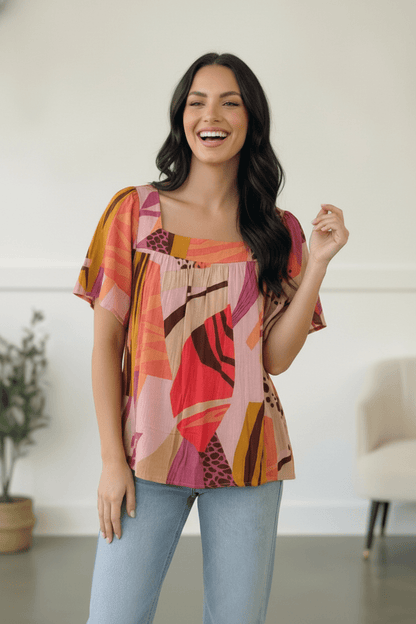 Art Walk Print Blouse - Bitsy Gypsy Boutique
