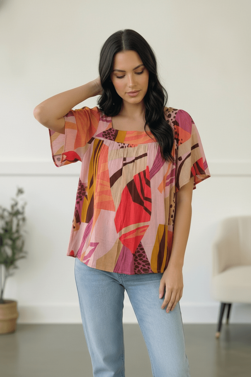 Art Walk Print Blouse - Bitsy Gypsy Boutique