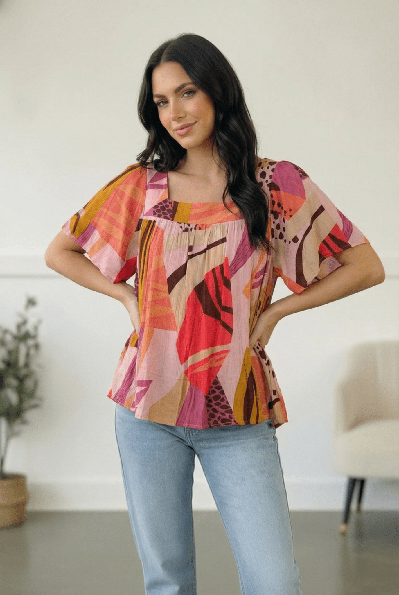 Art Walk Print Blouse - Bitsy Gypsy Boutique