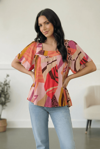 Art Walk Print Blouse - Bitsy Gypsy Boutique