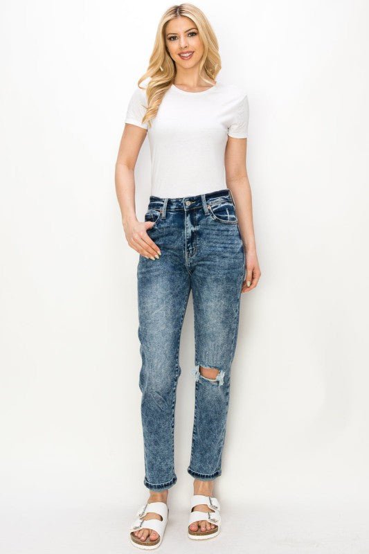Artemis Vintage HIGH RISE STRETCH DISTRESSED MOM JEANS - Bitsy Gypsy Boutique