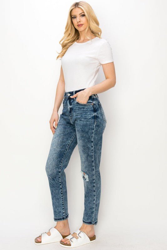 Artemis Vintage HIGH RISE STRETCH DISTRESSED MOM JEANS - Bitsy Gypsy Boutique
