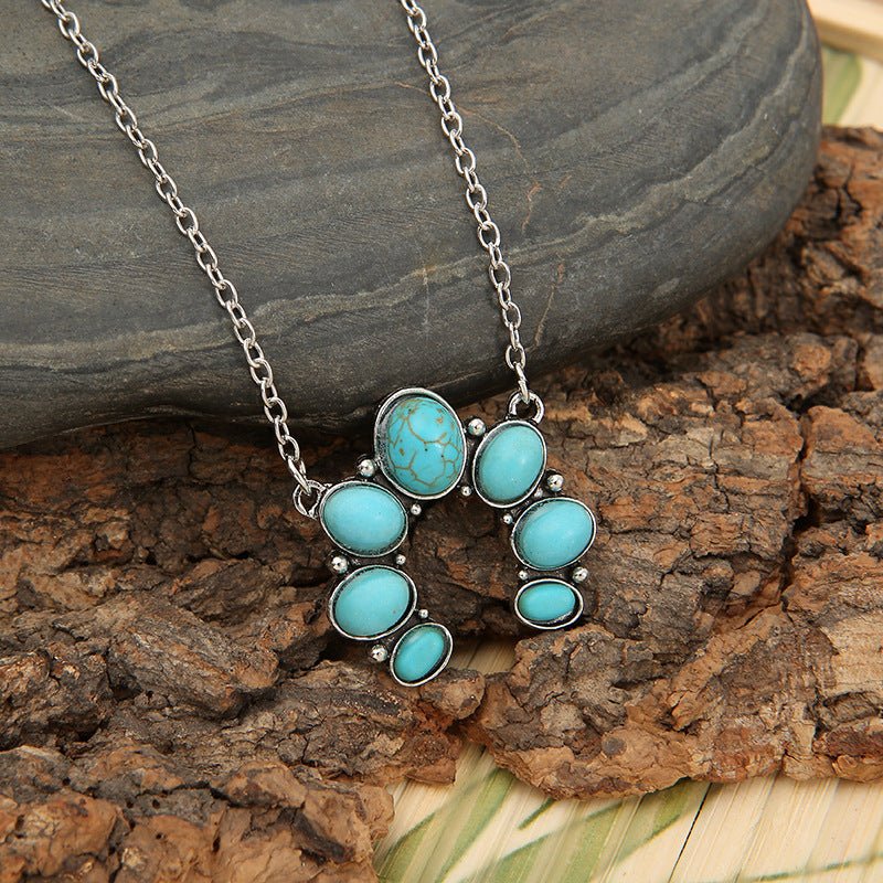 Artificial Turquoise Alloy Pendant Necklace - Bitsy Gypsy Boutique