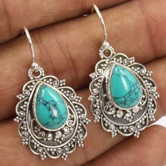 Artificial Turquoise Alloy Teardrop Dangle Earrings - Bitsy Gypsy Boutique