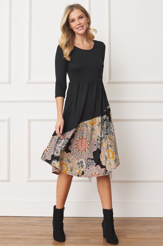 Asymmetrical Accent Midi Dress - Bitsy Gypsy Boutique