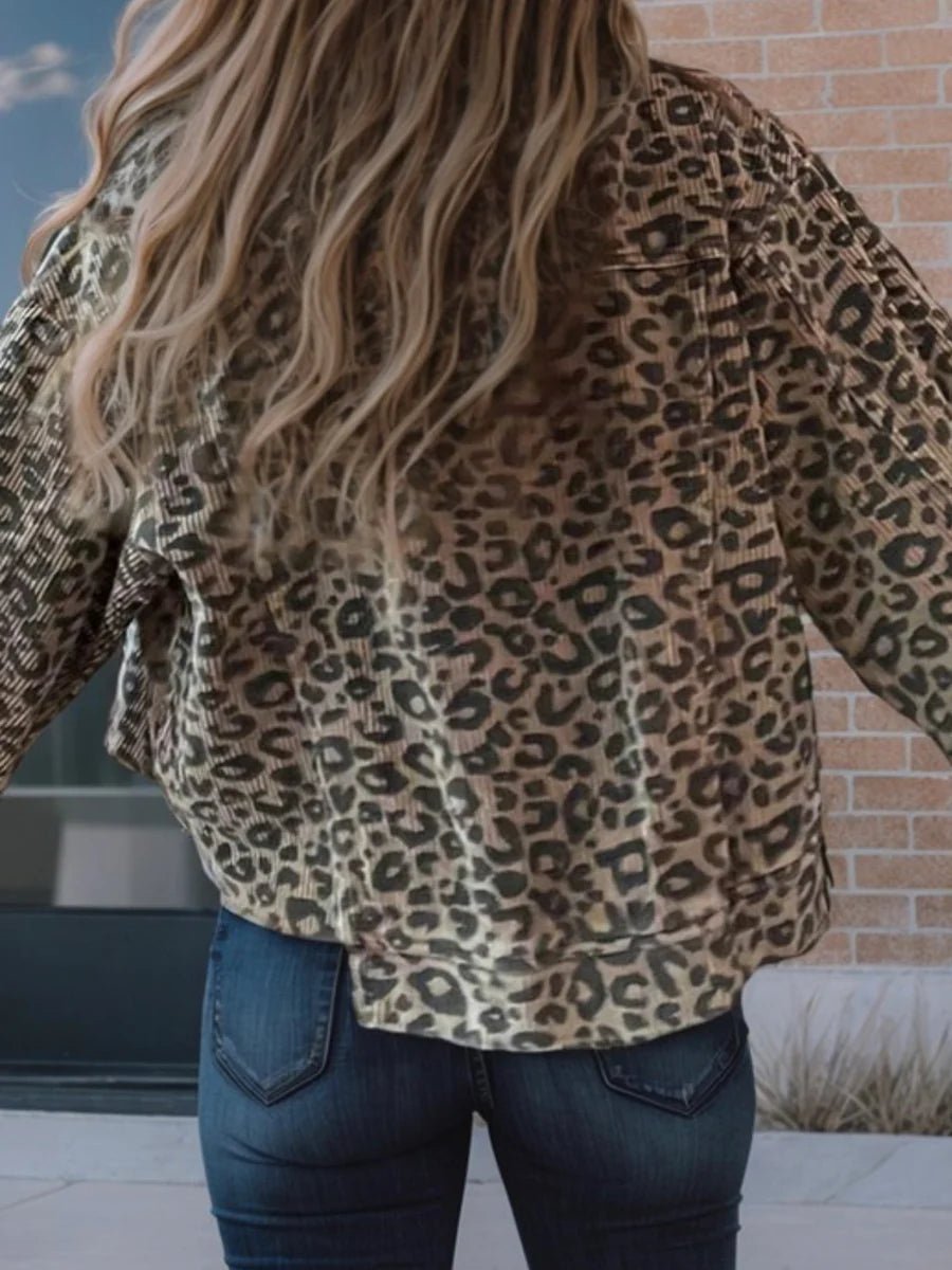 Asymmetrical Hem Collared Neck Leopard Jacket - Bitsy Gypsy Boutique