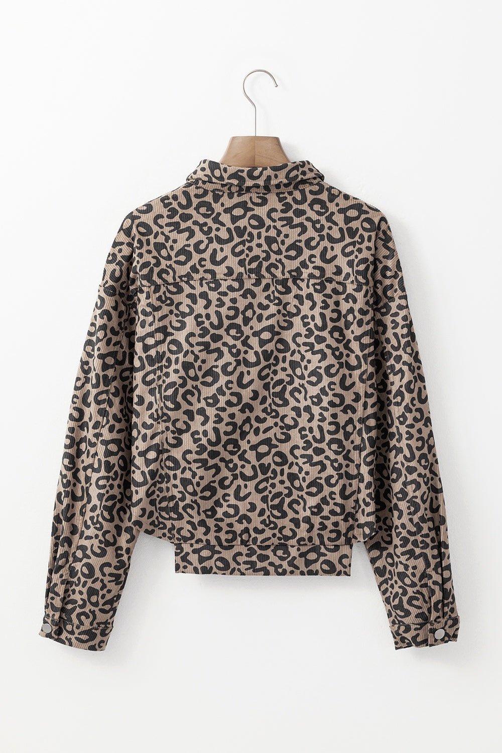 Asymmetrical Hem Collared Neck Leopard Jacket - Bitsy Gypsy Boutique