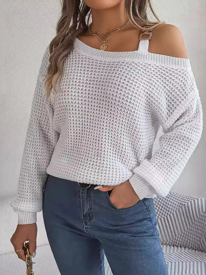 Asymmetrical Neck Long Sleeve Sweater - Bitsy Gypsy Boutique