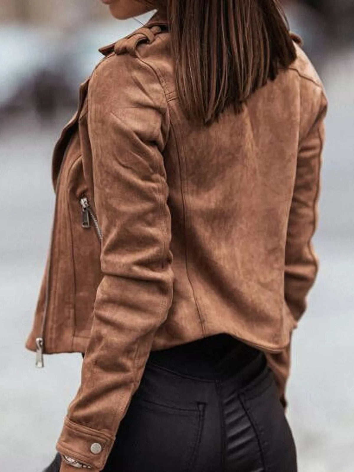 Asymmetrical Zipper Long Sleeve Jacket - Bitsy Gypsy Boutique