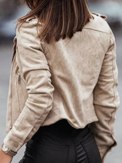 Asymmetrical Zipper Long Sleeve Jacket - Bitsy Gypsy Boutique