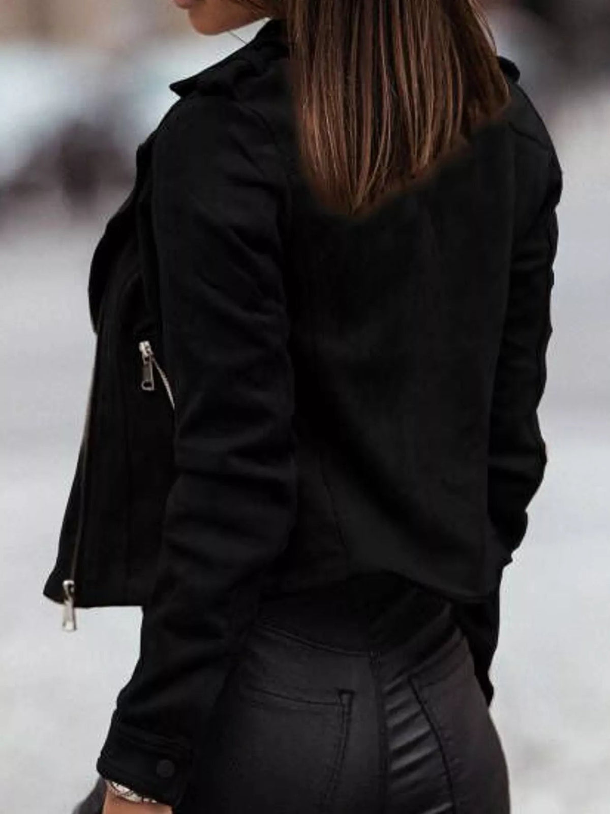 Asymmetrical Zipper Long Sleeve Jacket - Bitsy Gypsy Boutique