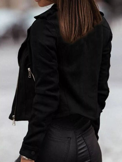 Asymmetrical Zipper Long Sleeve Jacket - Bitsy Gypsy Boutique